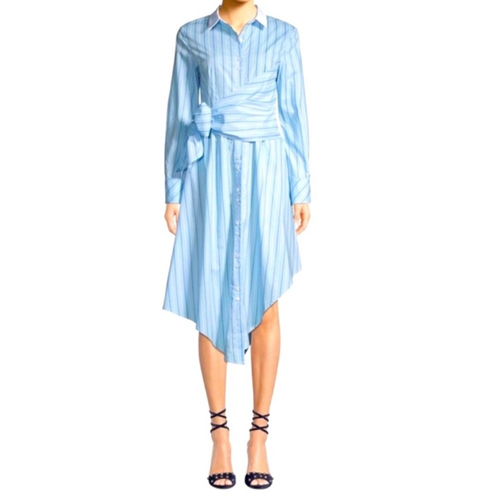 Lea & Viola | Blue White Striped Wrap Asymmetrical Shirt Dress XS